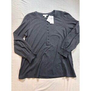 NWT Womens J Jill Ruffle Cuffs Henley Shirt Black Size S